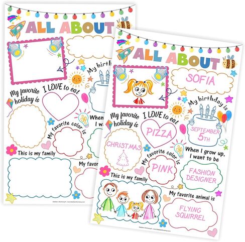 ورشة عمل DeeDee's 25 ملصقًا للفصل الدراسي All About Me - مقاس 11 × 17 بوصة، لوحة فنية جدارية تعليمية بالألوان الكاملة للطلاب (الإنجليزية) in Kuwait