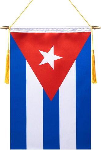 لافتة حائط كوبا مقاس 18 × 12 بوصة، عمود تعليق خشبي ولمسة نهائية مزدوجة من الساتان، علم معلق كوبي، لغرفة المنزل، والفصول المدرسية، والنادي والباب in Kuwait