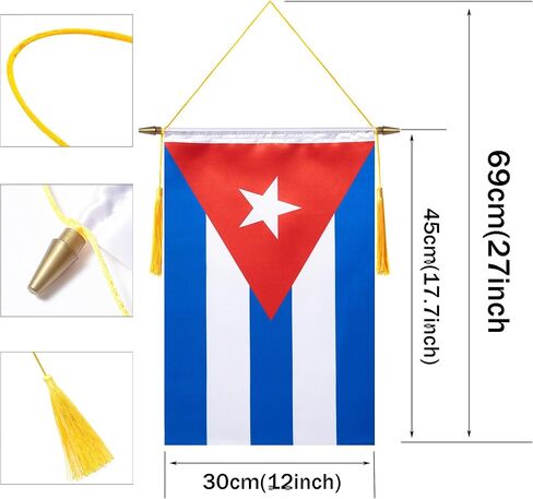 لافتة حائط كوبا مقاس 18 × 12 بوصة، عمود تعليق خشبي ولمسة نهائية مزدوجة من الساتان، علم معلق كوبي، لغرفة المنزل، والفصول المدرسية، والنادي والباب in Kuwait