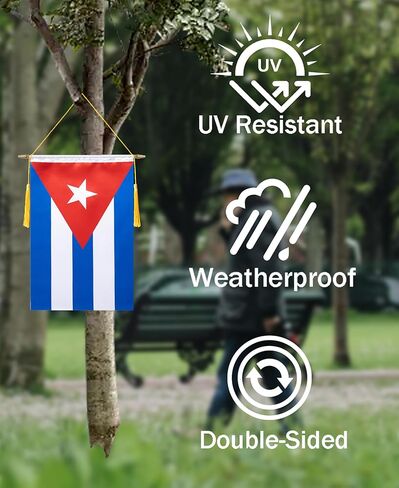 لافتة حائط كوبا مقاس 18 × 12 بوصة، عمود تعليق خشبي ولمسة نهائية مزدوجة من الساتان، علم معلق كوبي، لغرفة المنزل، والفصول المدرسية، والنادي والباب in Kuwait