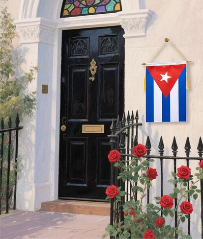 لافتة حائط كوبا مقاس 18 × 12 بوصة، عمود تعليق خشبي ولمسة نهائية مزدوجة من الساتان، علم معلق كوبي، لغرفة المنزل، والفصول المدرسية، والنادي والباب in Kuwait