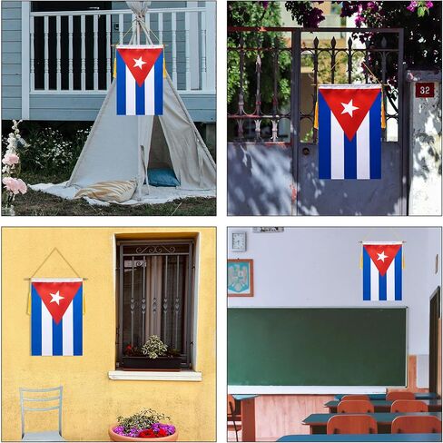 لافتة حائط كوبا مقاس 18 × 12 بوصة، عمود تعليق خشبي ولمسة نهائية مزدوجة من الساتان، علم معلق كوبي، لغرفة المنزل، والفصول المدرسية، والنادي والباب in Kuwait