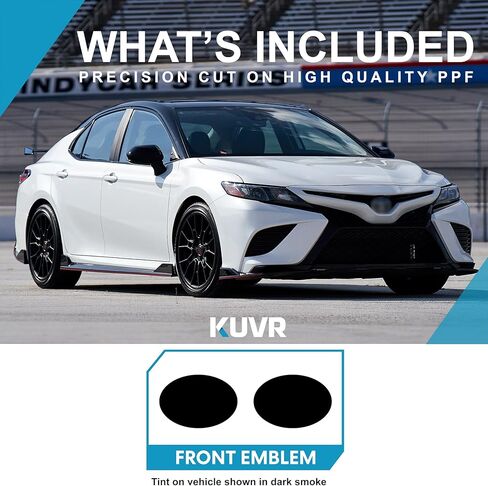 Pre-Cut Front Emblem Tint Compatible with Toyota Camry 2018-2020 | Precision Cut Stretchable PPF Vinyl Overlay Cover Wrap Dark Smoke (Pack of 2) in Saudi Arabia