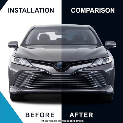 Pre-Cut Front Emblem Tint Compatible with Toyota Camry 2018-2020 | Precision Cut Stretchable PPF Vinyl Overlay Cover Wrap Dark Smoke (Pack of 2) in Saudi Arabia