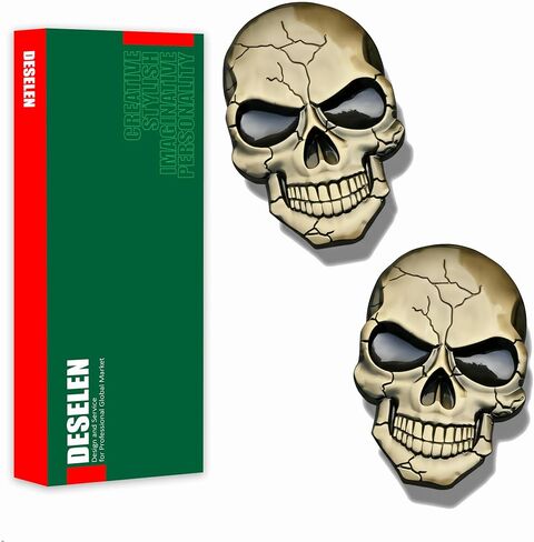 3D Metal Skull Emblem Decal, Heavy-Duty Aluminum Alloy Badge, 1.65 x 2.68 inch (6.8cm x 4.2cm), Waterproof Adhesive Sticker for Car Motorcycle Laptop (Gunmetal) in Kuwait