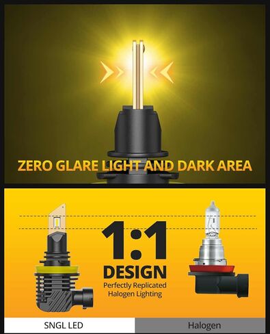مصابيح ضباب LED SNGL H11/H8/H16 أو DRL، أصفر كهرماني 3000 كلفن، 13000 لومن لكل مجموعة، سطوع 500%، بدون مروحة، لضوء الضباب أو رياضة الطاقة، حزمة من 2 in Kuwait