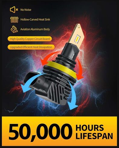 مصابيح ضباب LED SNGL H11/H8/H16 أو DRL، أصفر كهرماني 3000 كلفن، 13000 لومن لكل مجموعة، سطوع 500%، بدون مروحة، لضوء الضباب أو رياضة الطاقة، حزمة من 2 in Saudi Arabia