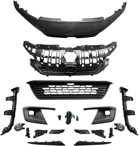 MGWILL Front Bumper Upper & Lower Grille Set Compatible with 2022 2023 2024 Honda Civic EX LX Sport Si Touring 2.0L 1.5L W/Fog Light & Bracket in Kuwait