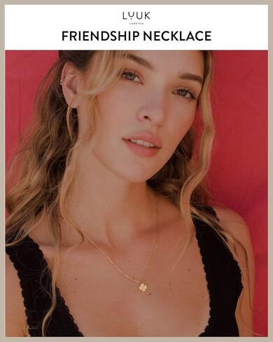 LUUK LIFESTYLE Stainless steel women necklaces with heart, clover, star, anchor, globe pendant, trendy gift, luck symbol, 20" adjustable length, FRIENDSHIP card, gold, silver, and rose gold in Saudi Arabia