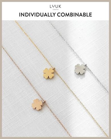 LUUK LIFESTYLE Stainless steel women necklaces with heart, clover, star, anchor, globe pendant, trendy gift, luck symbol, 20" adjustable length, FRIENDSHIP card, gold, silver, and rose gold in Saudi Arabia