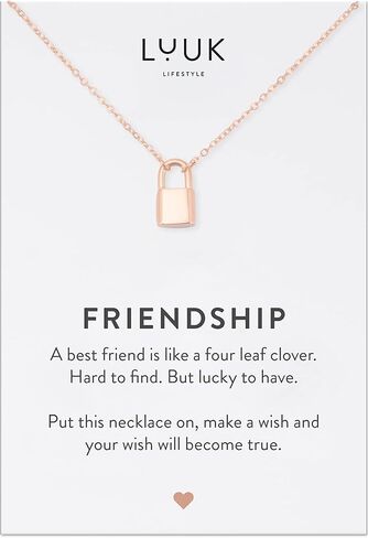 LUUK LIFESTYLE Stainless steel women necklaces with heart, clover, star, anchor, globe pendant, trendy gift, luck symbol, 20" adjustable length, FRIENDSHIP card, gold, silver, and rose gold in Saudi Arabia
