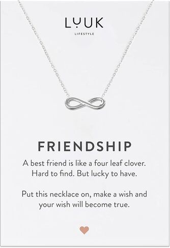 LUUK LIFESTYLE Stainless steel women necklaces with heart, clover, star, anchor, globe pendant, trendy gift, luck symbol, 20" adjustable length, FRIENDSHIP card, gold, silver, and rose gold in Saudi Arabia