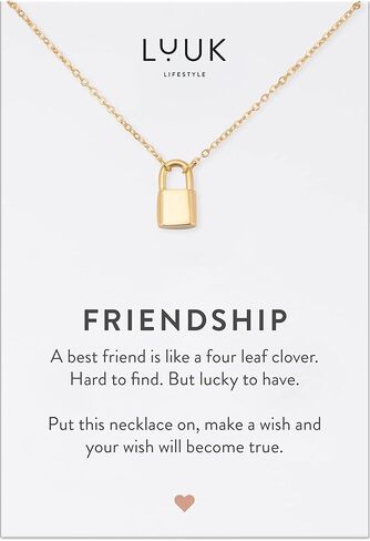 LUUK LIFESTYLE Stainless steel women necklaces with heart, clover, star, anchor, globe pendant, trendy gift, luck symbol, 20" adjustable length, FRIENDSHIP card, gold, silver, and rose gold in Saudi Arabia
