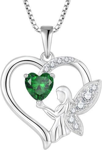 Guardian Angel Necklace for Women 925 Sterling Silver Heart Angel Wings Pendant Birthstone Jewelry Gifts for Her in Saudi Arabia