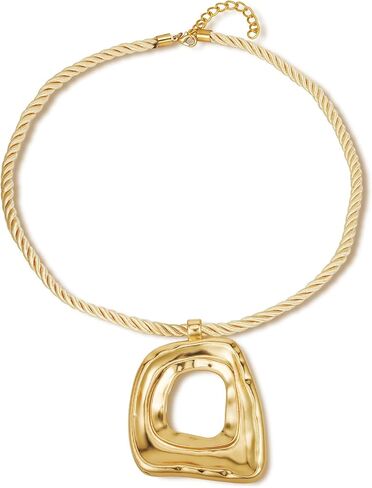 Chunky Gold Statement Necklaces Large Pendant Necklace Big Square Pendant Chunky Statement Jewelry Women 14K Gold Plated Black Rope in Saudi Arabia