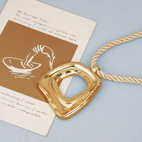 Chunky Gold Statement Necklaces Large Pendant Necklace Big Square Pendant Chunky Statement Jewelry Women 14K Gold Plated Black Rope in Saudi Arabia