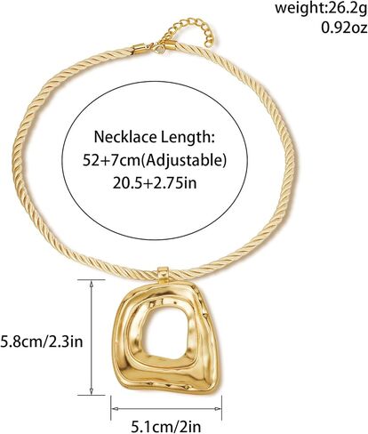 Chunky Gold Statement Necklaces Large Pendant Necklace Big Square Pendant Chunky Statement Jewelry Women 14K Gold Plated Black Rope in Saudi Arabia
