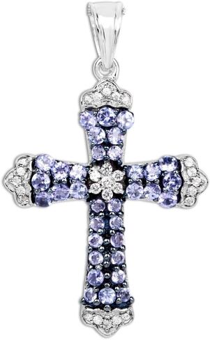 Fine Color Jewels Genuine Tanzanite Cross Crown Pendant Necklace 925 Sterling Silver Rhodium Plated Round Cut Tanzanite Gemstone 1.84 Ctw Cross Design December Birthstone Pendant in Kuwait