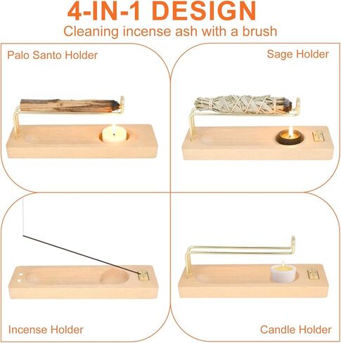 حامل موقد بالو سانتو 4 في 1، أعواد البخور الخشبية وحامل الشموع وحامل حرق المريمية لليوجا والتأمل الروحي هدية ديكور لوازم المنزل in Kuwait