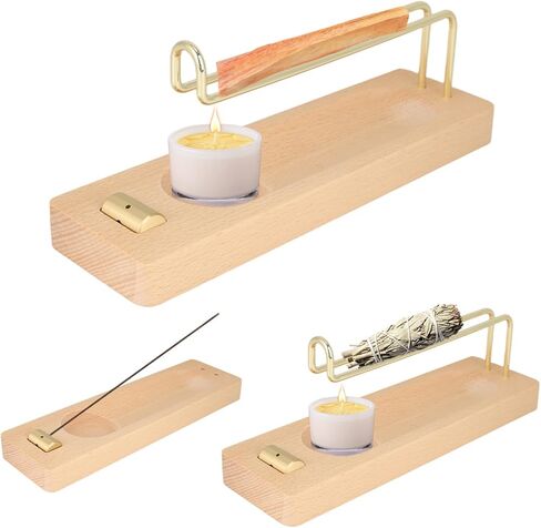 حامل موقد بالو سانتو 4 في 1، أعواد البخور الخشبية وحامل الشموع وحامل حرق المريمية لليوجا والتأمل الروحي هدية ديكور لوازم المنزل in Kuwait