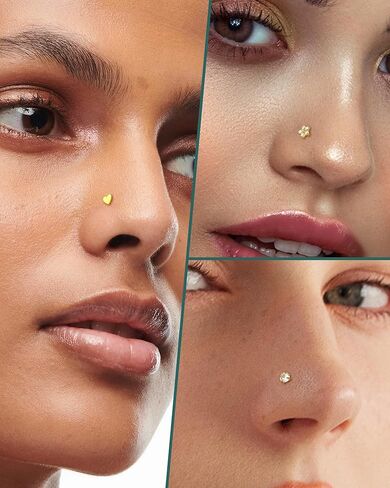 COCHARM 3PCS Titanium Flower Nose Rings Studs 20G, 6.5mm L-Shaped Nose Piercing Jewelry Set - Hypoallergenic Surgical Steel Heart L Bend Nostril Stud for Women Men in Saudi Arabia