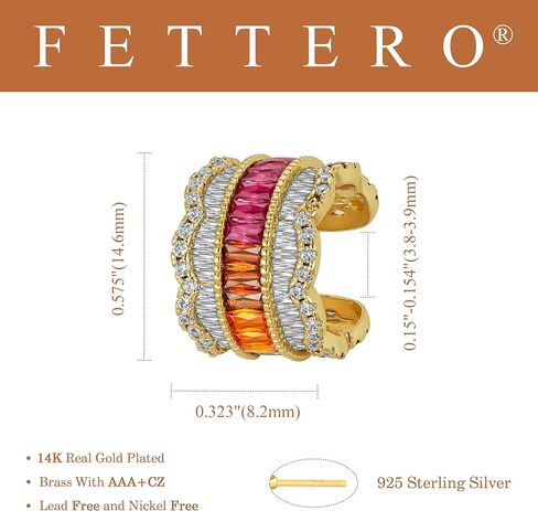 أقراط أذن FETTERO للنساء غير مثقوبة مطلية بالذهب عيار 14 قيراط للأذنين غير المثقوبة بمشبك على حلق الغضروف أقراط وهمية خفيفة الوزن | أعزب in Kuwait