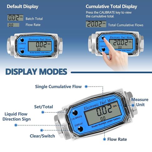 1" 20-80 LPM Inline NPT Thread Flowmeter with 3/4" Adapters,Digital Fuel Flow Meter,for Kerosene,Biodiesel, Light Chemicals. Don't USE for Water and Gasoline - Supports Gallon, LTR, PT, QT in Kuwait