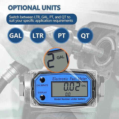 1" 20-80 LPM Inline NPT Thread Flowmeter with 3/4" Adapters,Digital Fuel Flow Meter,for Kerosene,Biodiesel, Light Chemicals. Don't USE for Water and Gasoline - Supports Gallon, LTR, PT, QT in Kuwait
