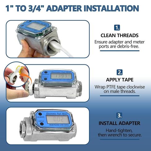 1" 20-80 LPM Inline NPT Thread Flowmeter with 3/4" Adapters,Digital Fuel Flow Meter,for Kerosene,Biodiesel, Light Chemicals. Don't USE for Water and Gasoline - Supports Gallon, LTR, PT, QT in Kuwait