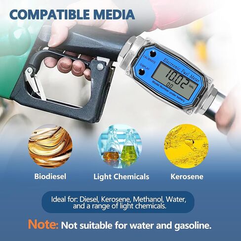 1" 20-80 LPM Inline NPT Thread Flowmeter with 3/4" Adapters,Digital Fuel Flow Meter,for Kerosene,Biodiesel, Light Chemicals. Don't USE for Water and Gasoline - Supports Gallon, LTR, PT, QT in Kuwait