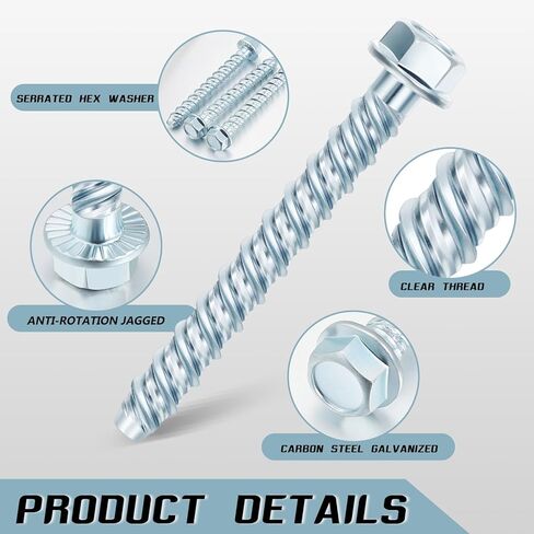 50 Pcs 3/8" x 3" Zinc Plated Concrete Anchors Masonry Screws Heavy Duty Carbon Steel Concrete Anchors and Screws Kit Hex Head Large Diameter Concrete Anchor Bolts for Brick, Blocks, Cement in Kuwait