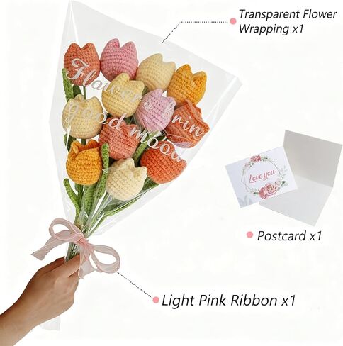 12Pcs Handmade Crochet Tulip Bouquet, Completed Knitted Yarn Artificial Tulips, Charming Knitted Flower Bouquet for Valentine's Day Mother's Day Birthday Anniversary in Kuwait