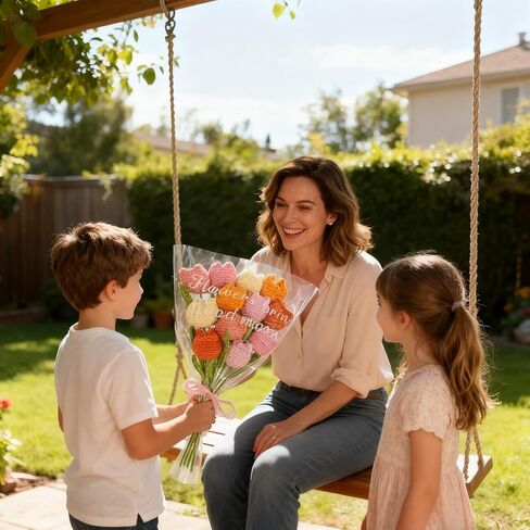 12Pcs Handmade Crochet Tulip Bouquet, Completed Knitted Yarn Artificial Tulips, Charming Knitted Flower Bouquet for Valentine's Day Mother's Day Birthday Anniversary in Kuwait