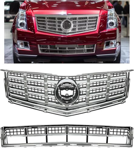 HECASA Front Bumper Upper & Lower Grille Mesh Grill Insert Compatible with 2013-2016 Cadillac SRX Plastic(ABS) Chrome Replacement for 22738992+22739004 in Saudi Arabia