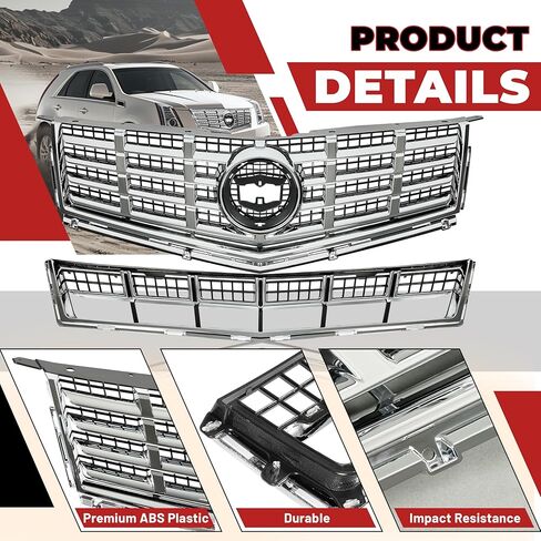 HECASA Front Bumper Upper & Lower Grille Mesh Grill Insert Compatible with 2013-2016 Cadillac SRX Plastic(ABS) Chrome Replacement for 22738992+22739004 in Saudi Arabia