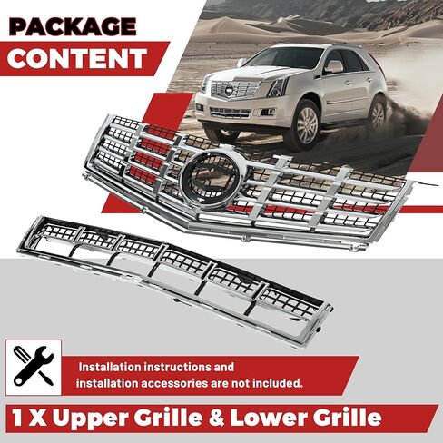 HECASA Front Bumper Upper & Lower Grille Mesh Grill Insert Compatible with 2013-2016 Cadillac SRX Plastic(ABS) Chrome Replacement for 22738992+22739004 in Saudi Arabia