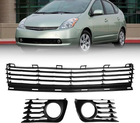 Front Bumper Lower Grille+Pair Fog Light Bezel Fit for Toyo-ta Prius 2004-2009 Black in Kuwait