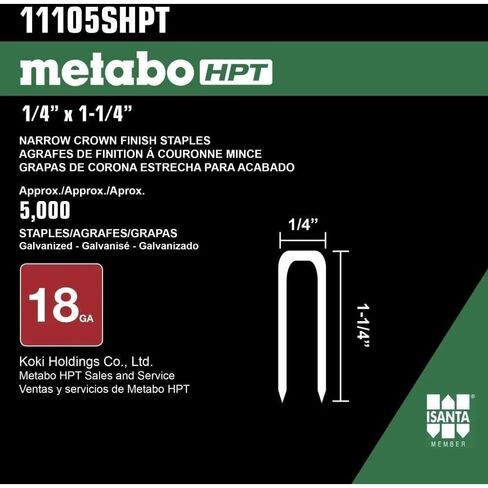 Metabo HPT Finish Staples | 1/4" x 1-1/4", 18 Gauge | Electro Galvanized, For N3804AB3 | 5000 Count | 11105SHPT in Kuwait