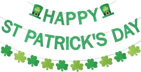Happy St Patricks Day Banner Green Glitter and St Patricks Day Shamrock Garland Saint Patricks Day Banner Decorations for Happy St Patrick's Day Banner Decorations in Kuwait