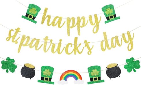Happy St Patricks Day Banner Green Glitter and St Patricks Day Shamrock Garland Saint Patricks Day Banner Decorations for Happy St Patrick's Day Banner Decorations in Saudi Arabia