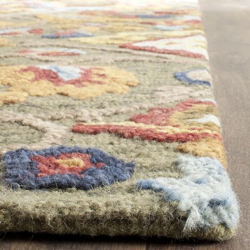 سجادة منطقة SAFAVIEH Blossom Collection - 9 × 12 بوصة، خضراء ومتعددة، صوف مصنوع يدويًا، مثالية للمناطق ذات حركة المرور العالية في غرفة المعيشة وغرفة النوم (BLM402B) in Saudi Arabia