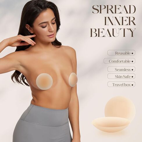 أغطية حلمات للنساء - أغطية حلمات سيليكون لاصقة قابلة لإعادة الاستخدام، غطاء حلمة بدون خياطة مع صندوق سفر أسود in Kuwait