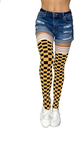 Kix'ies Thigh Highs | GAME DAY Checkered Thigh High Womens Stockings | Stylish, Practical, & Sexy Thigh High Stockings in Kuwait