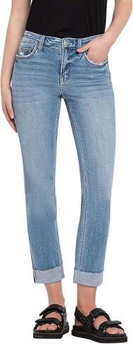 Flying Monkey Women's Mid Rise Crop Slim Straight Jeans in Kuwait