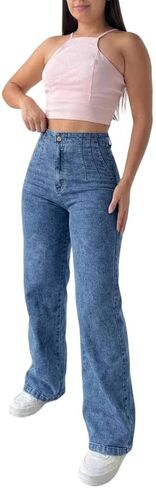 CHICME Women's High Waisted Wide Leg Jeans Light Wash Stretch Denim Pants High Rise Relaxed Trousers Casual Daily Wear in Kuwait