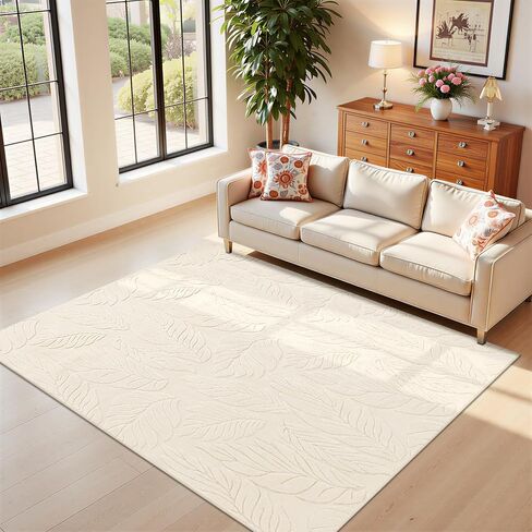 Bsmathom Area Rugs for Living Room 5x7 Non Slip Machine Washable Large Rug, Low Pile Soft Indoor Beige Floor Carpet for Bedroom, Dining Room in Kuwait
