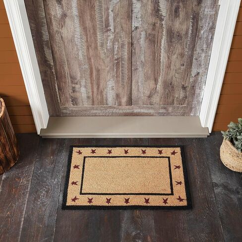 VHC Brands Coir Welcome Door Mat, Entry Rug, with PVC Backing, for Indoor Outdoor Use, Connell Collection, Rectangle 20x30 Doormat, Primitive Stars, Natural in Saudi Arabia