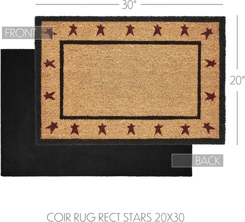 VHC Brands Coir Welcome Door Mat, Entry Rug, with PVC Backing, for Indoor Outdoor Use, Connell Collection, Rectangle 20x30 Doormat, Primitive Stars, Natural in Saudi Arabia