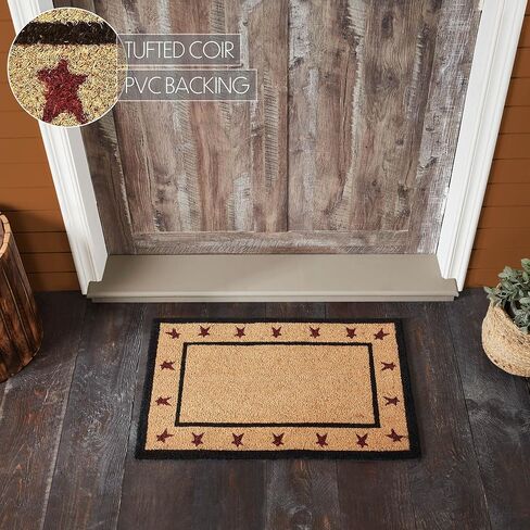 VHC Brands Coir Welcome Door Mat, Entry Rug, with PVC Backing, for Indoor Outdoor Use, Connell Collection, Rectangle 20x30 Doormat, Primitive Stars, Natural in Saudi Arabia