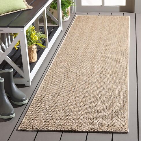 SAFAVIEH Washable Rug Outdoor Sisal All-Weather Collection - 2'2" x 6'7" Runner, Natural, Non-Shedding & Easy to Clean, Ideal for Patio, Backyard, Mudroom (SAW402B) in Saudi Arabia